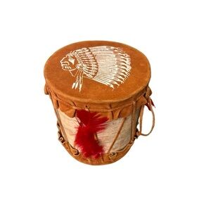 Vintage Native American Canada Leather Wood Drum